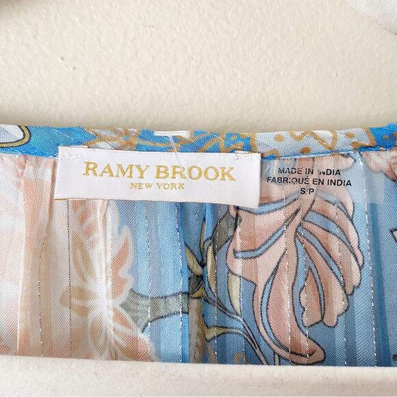 Ramy Brook | Veronica Floral Ruffled Peplum Blouse Top Long Sleeves Blue Small - Picture 8 of 9